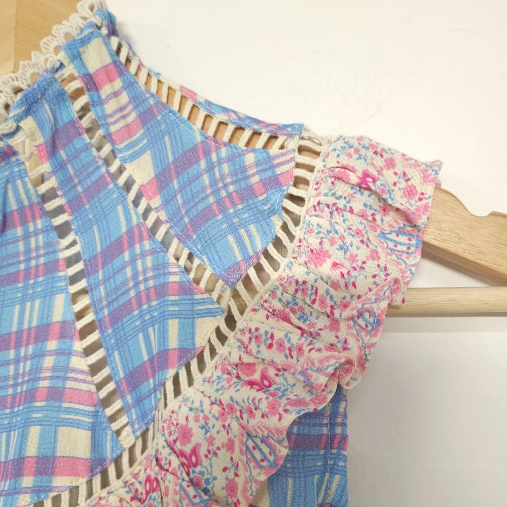 Anthropologie Plenty by Tracy Reese Plaid Ruffle Flower Mini Dress, size xsp. - Picture 9 of 16